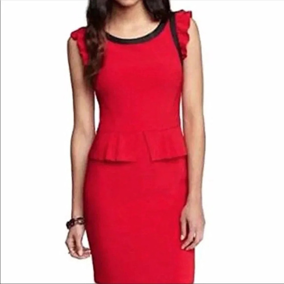 NEW Express Peplum Leather Trim Dress Red Size 6 - Picture 1 of 10